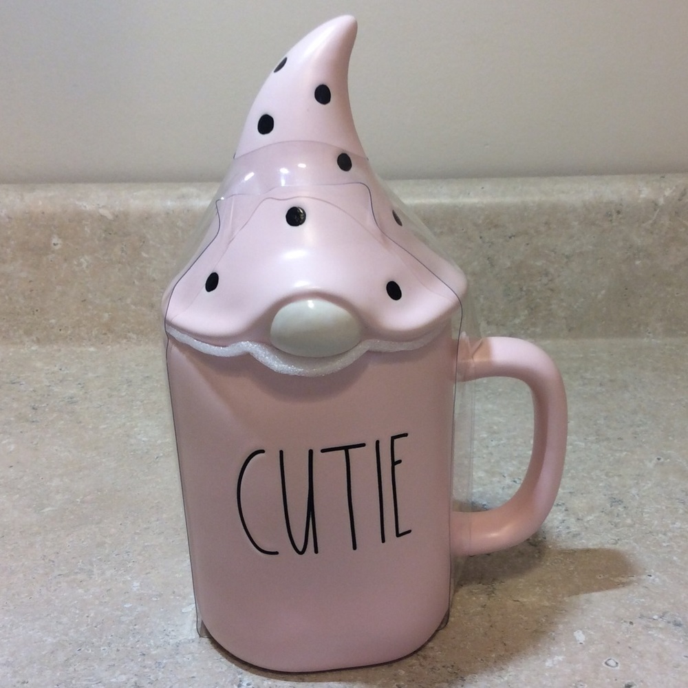 Rae Dunn CUTIE Pink Gnome Mug with Lid
